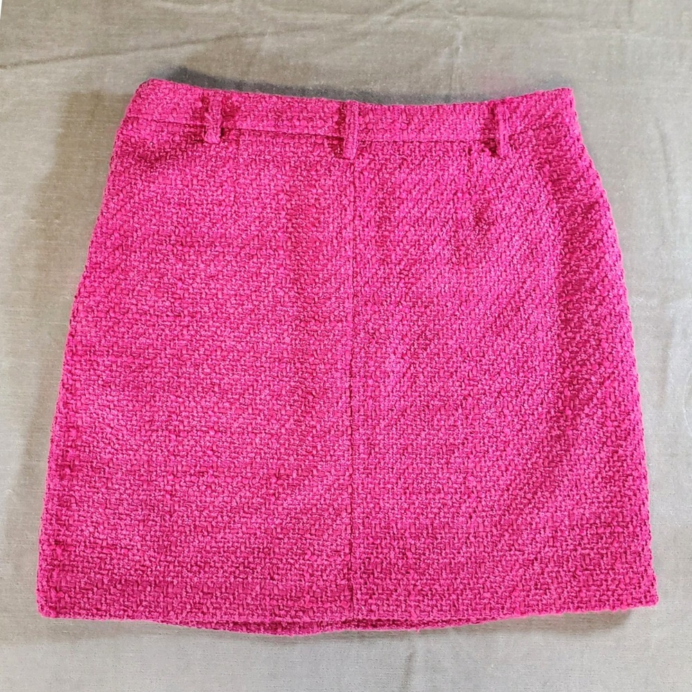 Nine West Womens Hot Pink Tweed Button Front Mini Skirt Size L Magenta Boucle - Picture 2 of 9
